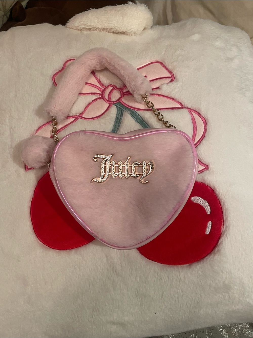 Juicy Couture Light Pink Heart-Shaped Kids Purse with Pom Charm